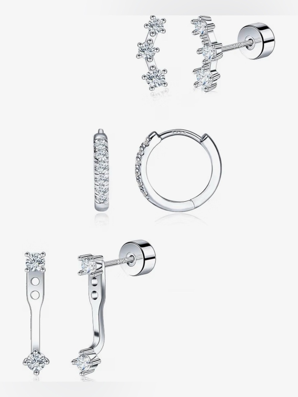 Sayata 3 Pairs Moissanite Earring Set—925 Sterling Silver